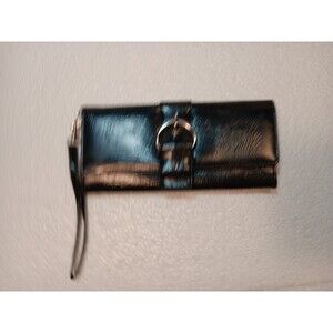 Vintage Faux Leather Slim Clutch Purse Wallet  with Silver Buckle and snap